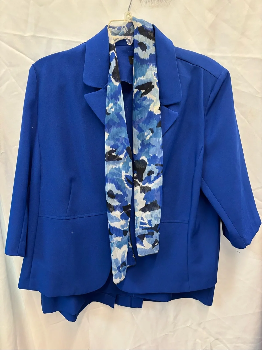Milano Royal Blue Blazer and matching skirt with Printed Blue Scarf